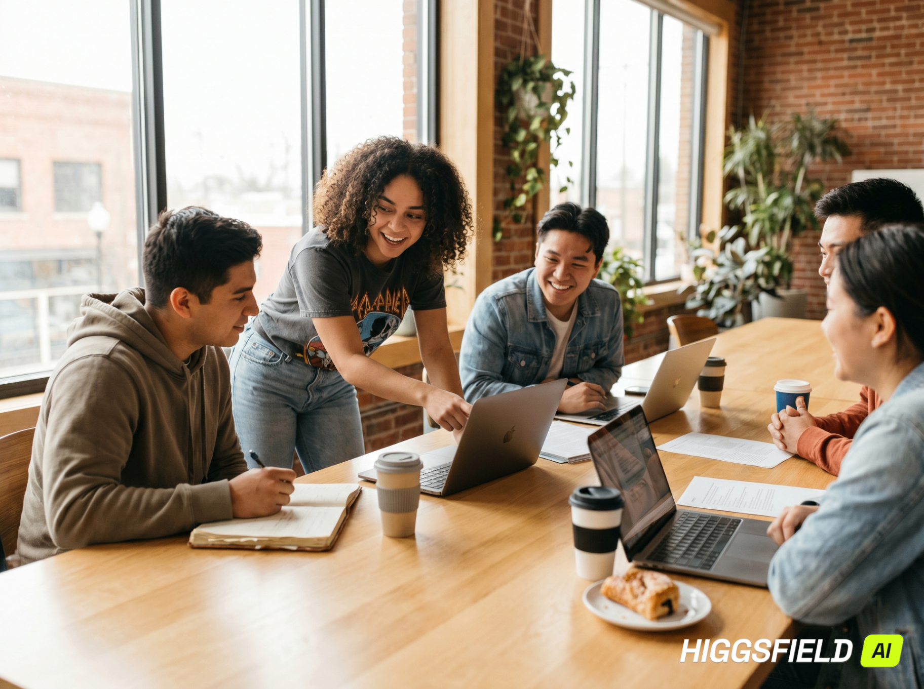 Young adults working together around a laptop